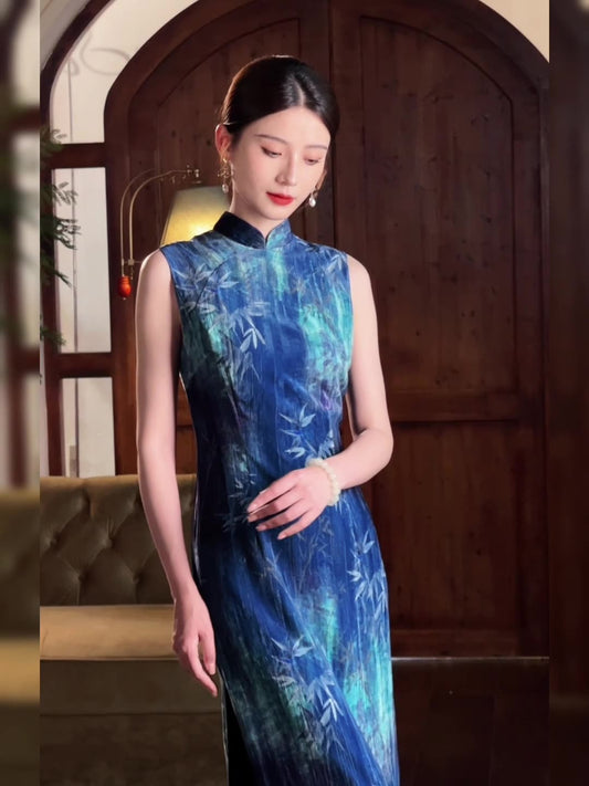 Blue Bamboo Shawl Cheongsam – Fall & Winter Style