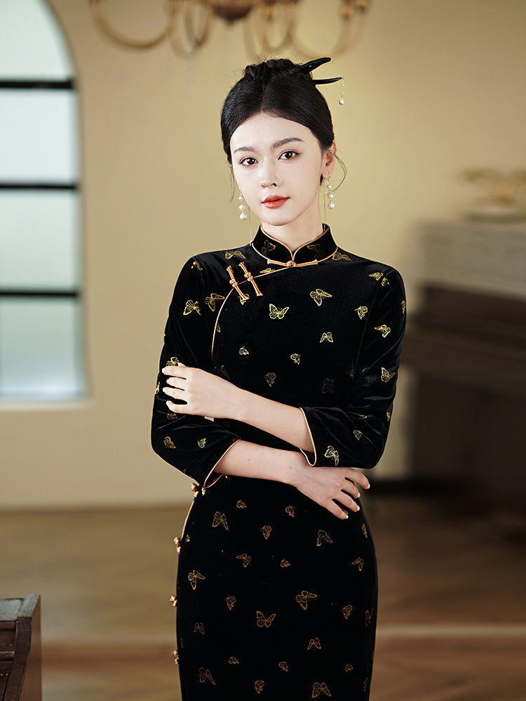 Black Butterfly Cheongsam – Fall & Winter Style