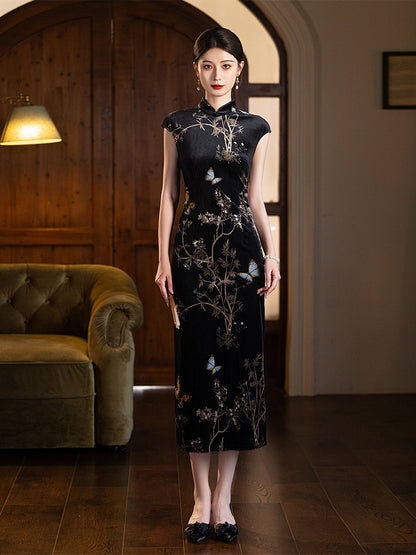 Black Butterfly Bamboo Shawl Cheongsam– Fall & Winter Style