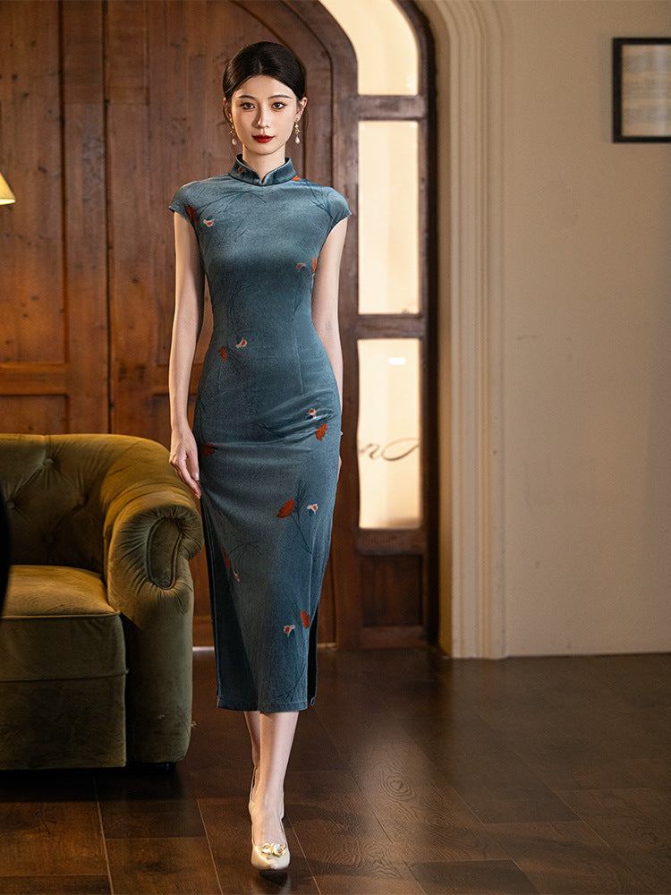 Slate Blue Vintage Cheongsam – Fall & Winter Style