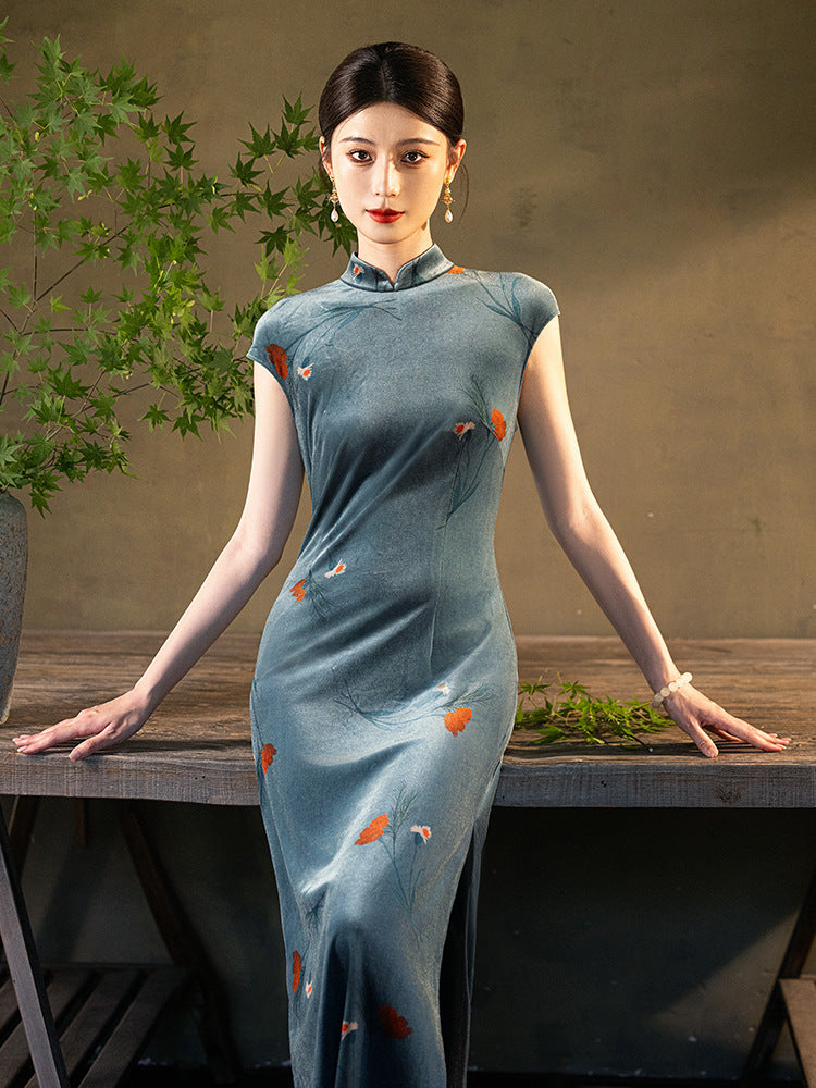 Slate Blue Vintage Cheongsam – Fall & Winter Style