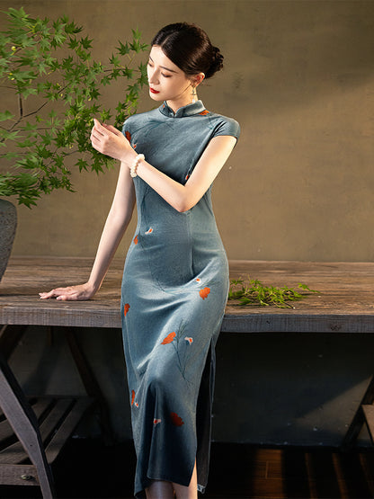 Slate Blue Vintage Cheongsam – Fall & Winter Style