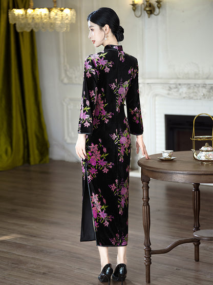 Purple Floral Cheongsam – Fall & Winter Style