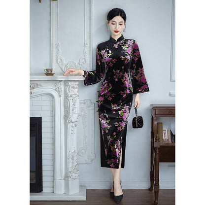 Purple Floral Cheongsam – Fall & Winter Style