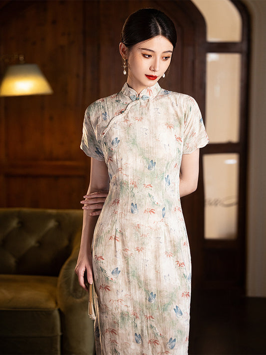 Beige Butterfly Landscape Cheongsam– Fall & Winter Style