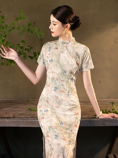 Beige Butterfly Landscape Cheongsam– Fall & Winter Style