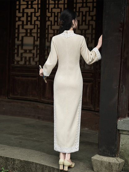 Beige Long Cheongsam– Fall & Winter Style