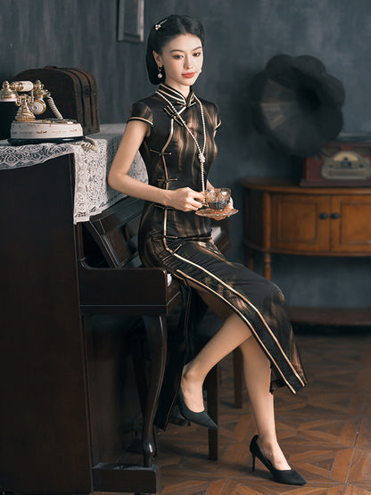 Black Stripe Silk Cheongsam – Spring & Summer Style