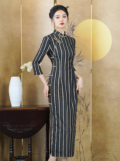 Black Stripes Cheongsam– Fall & Winter Style