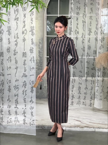 Black Stripes Cheongsam– Fall & Winter Style