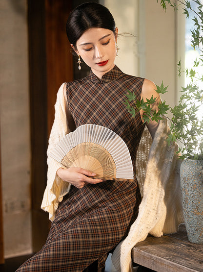 Brown Checkered Cheongsam– Fall & Winter Style