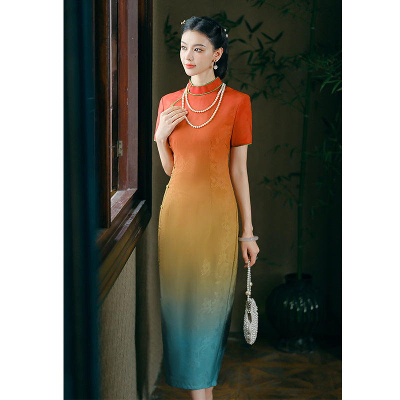 Gradient Teal Cheongsam – Spring & Summer Style