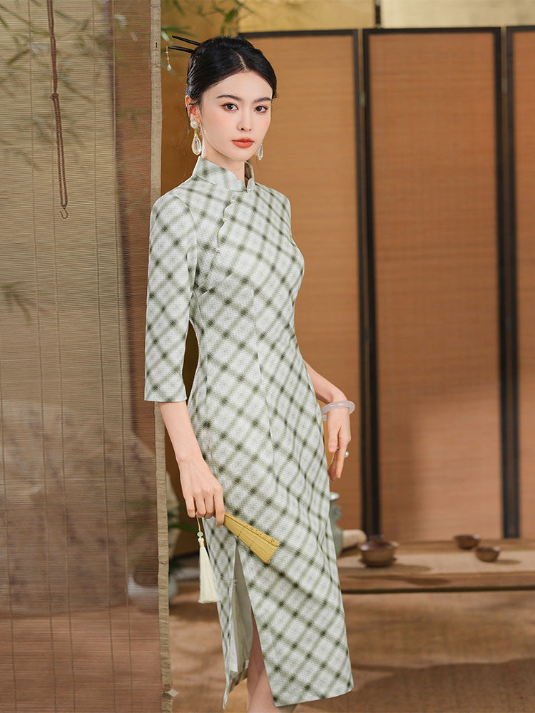 Green Plaid Cheongsam– Fall & Winter Style