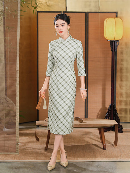 Green Plaid Cheongsam– Fall & Winter Style