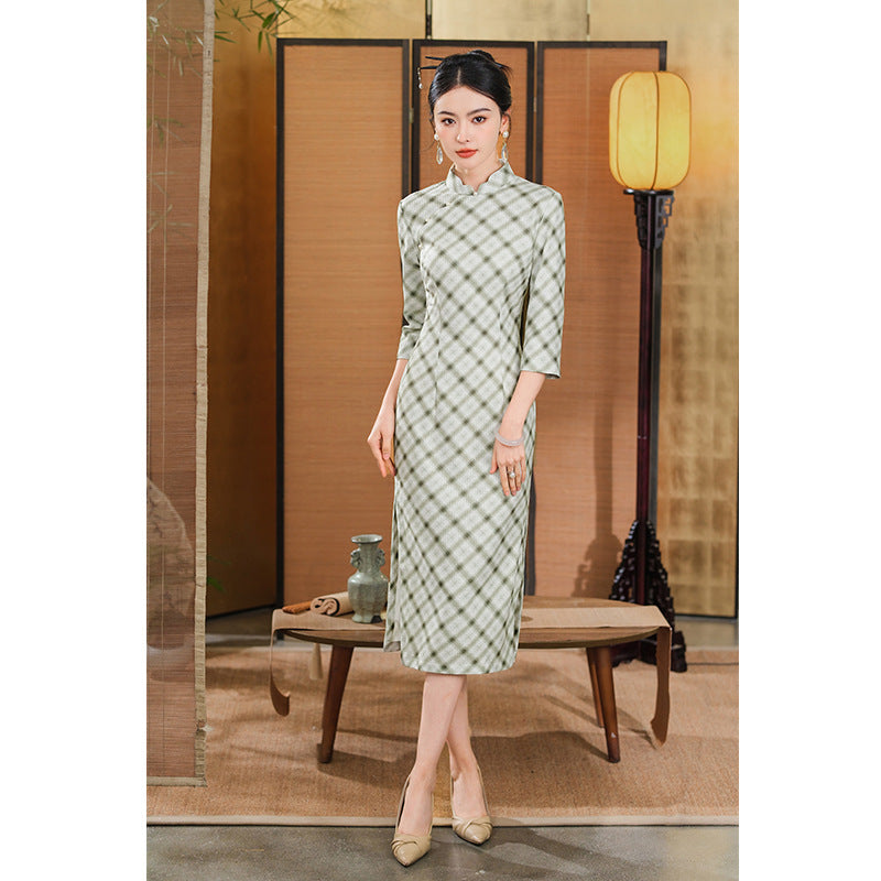 Green Plaid Cheongsam– Fall & Winter Style