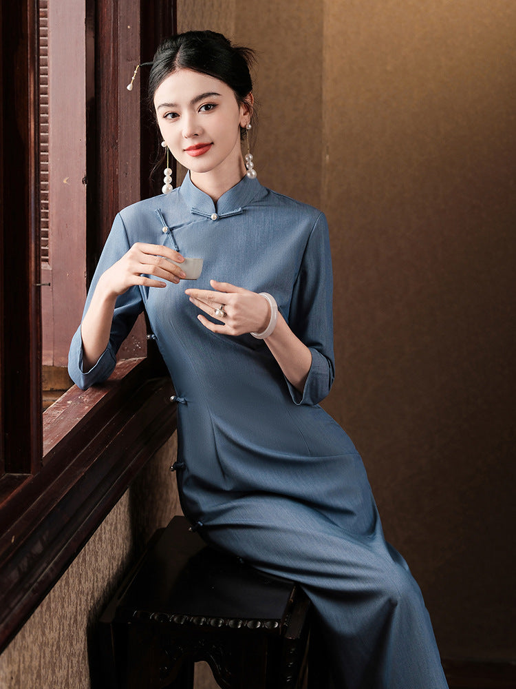 Ocean Blue Cheongsam– Fall & Winter Style