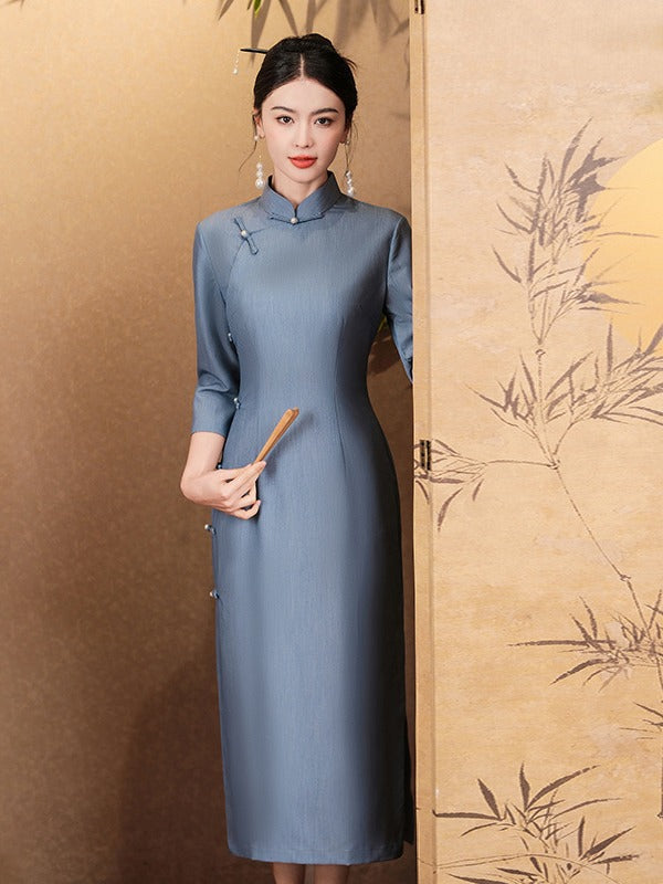 Ocean Blue Cheongsam– Fall & Winter Style