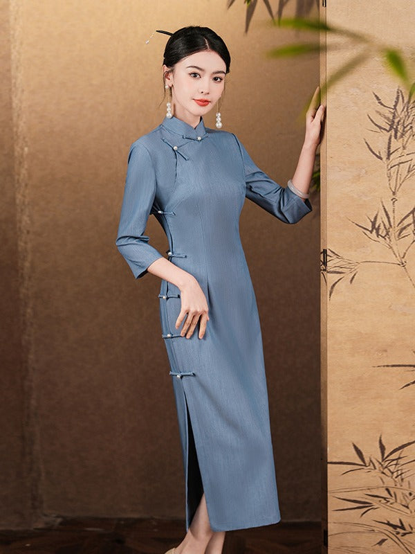 Ocean Blue Cheongsam– Fall & Winter Style