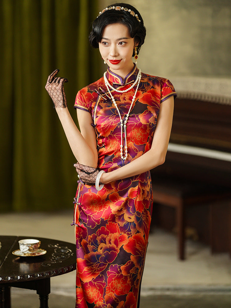 Peony Blossom Silk Cheongsam – Spring & Summer Style