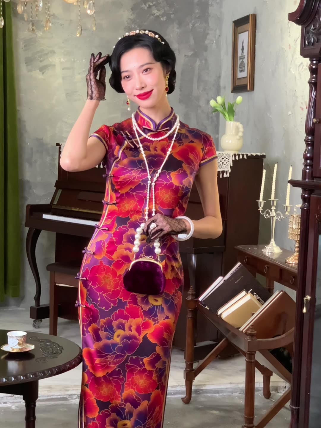 Peony Blossom Silk Cheongsam – Spring & Summer Style