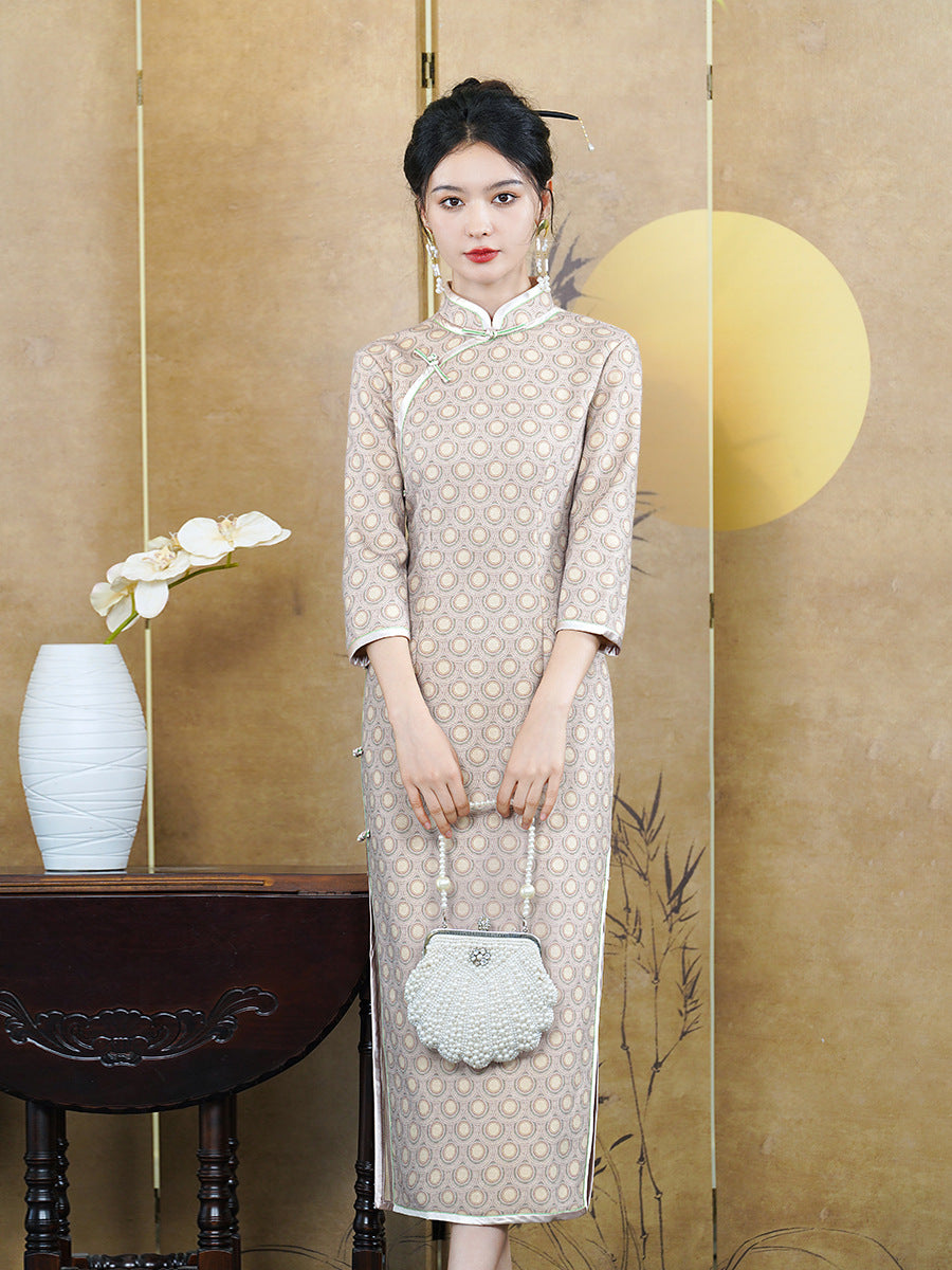 Pink Circles Cheongsam– Fall & Winter Style