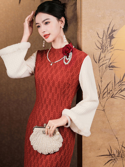 Red 3D Design Cheongsam– Fall & Winter Style