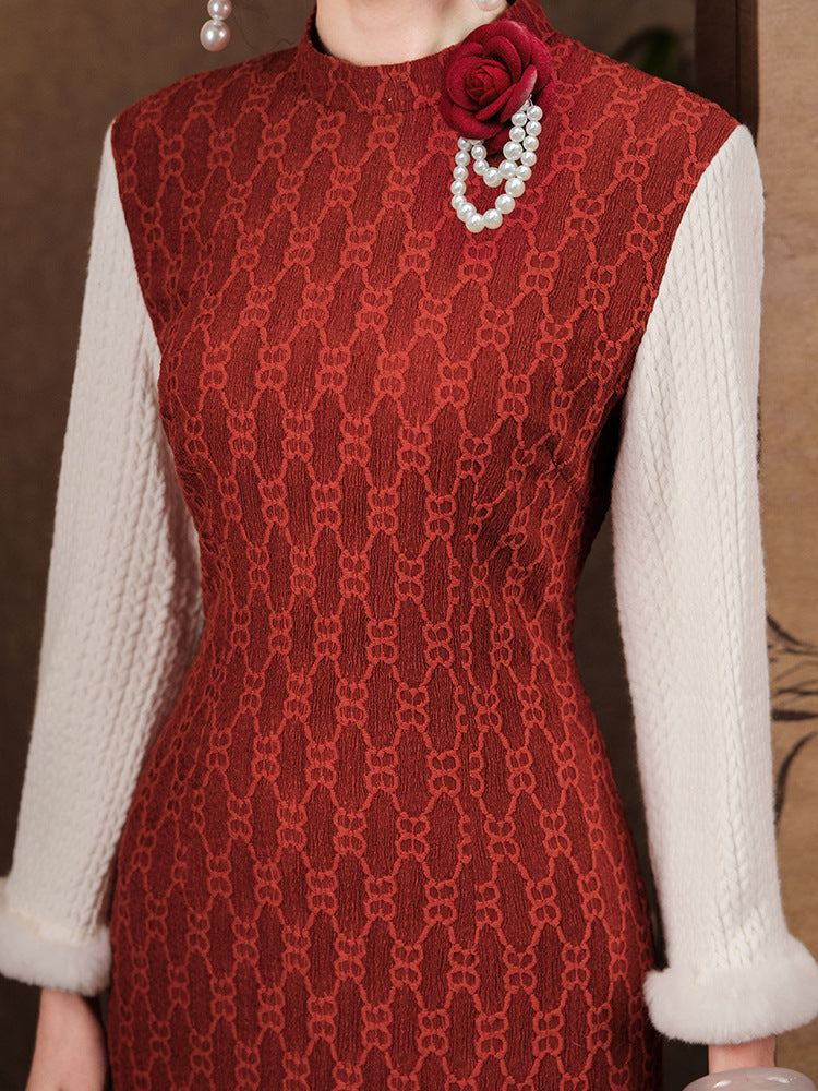 Red 3D Design Cheongsam– Fall & Winter Style