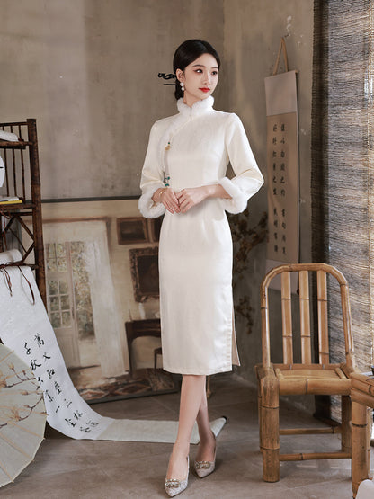 White Fur Collar  Cheongsam– Fall & Winter Style