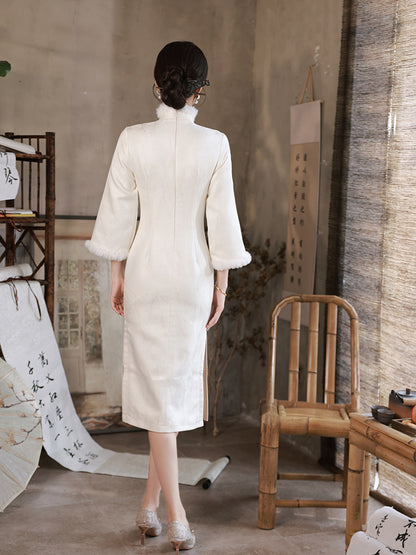 White Fur Collar  Cheongsam– Fall & Winter Style