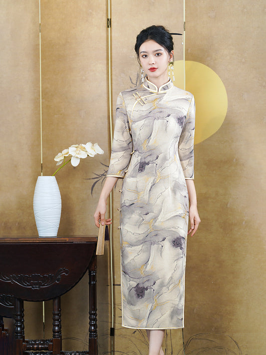 White Ink-Dyed Cheongsam– Fall & Winter Style