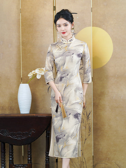 White Ink-Dyed Cheongsam– Fall & Winter Style