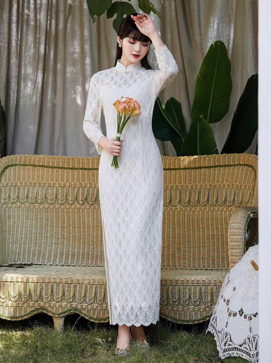 White Lace Cheongsam– Fall & Winter Style