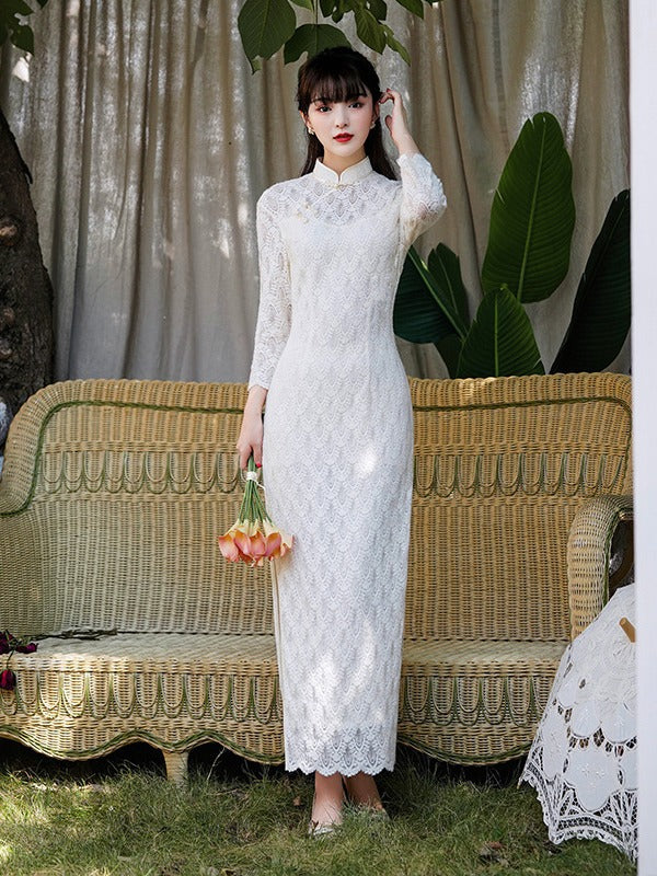 White Lace Cheongsam– Fall & Winter Style