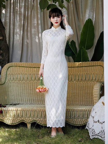 White Lace Cheongsam– Fall & Winter Style