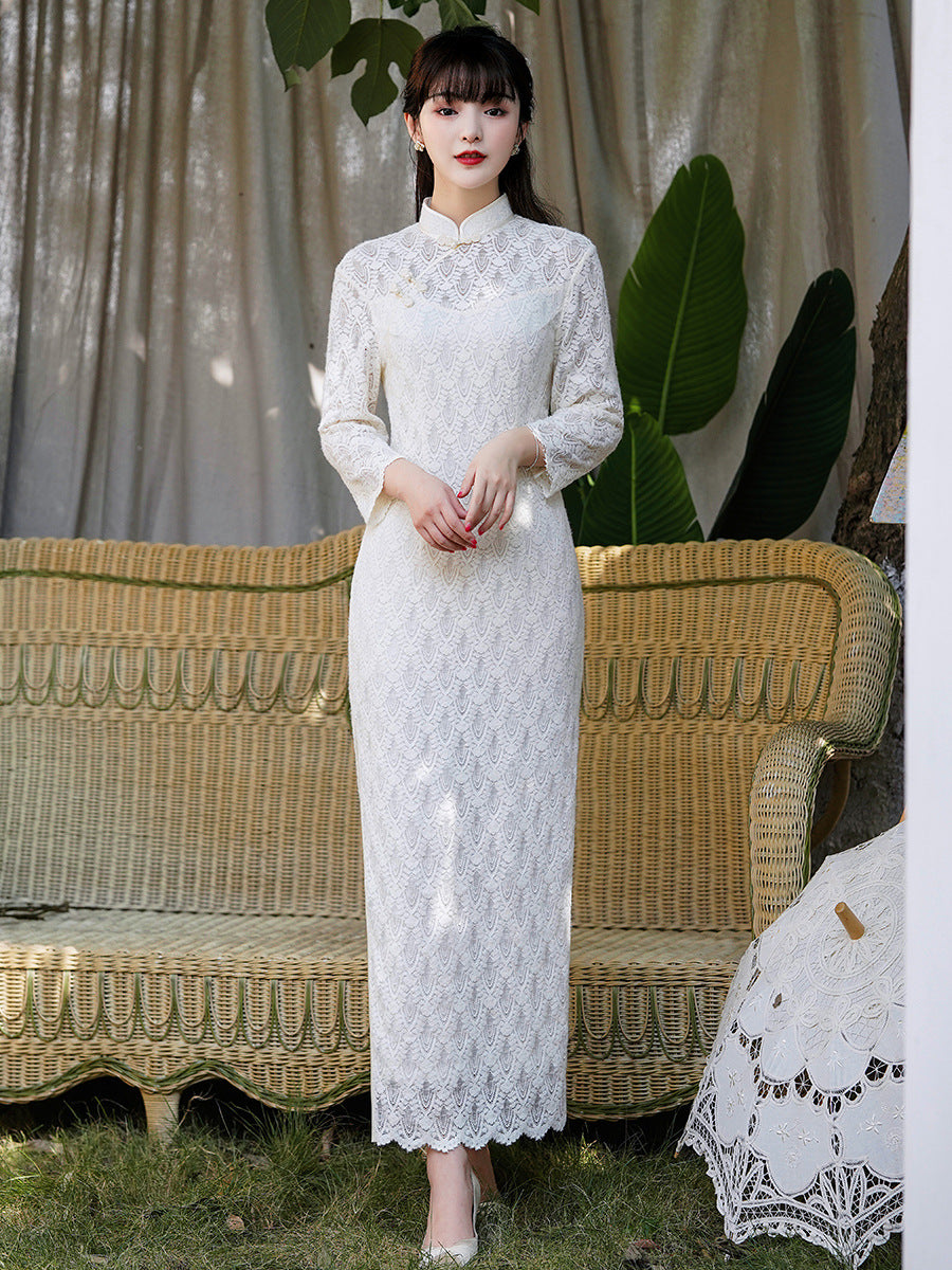 White Lace Cheongsam– Fall & Winter Style