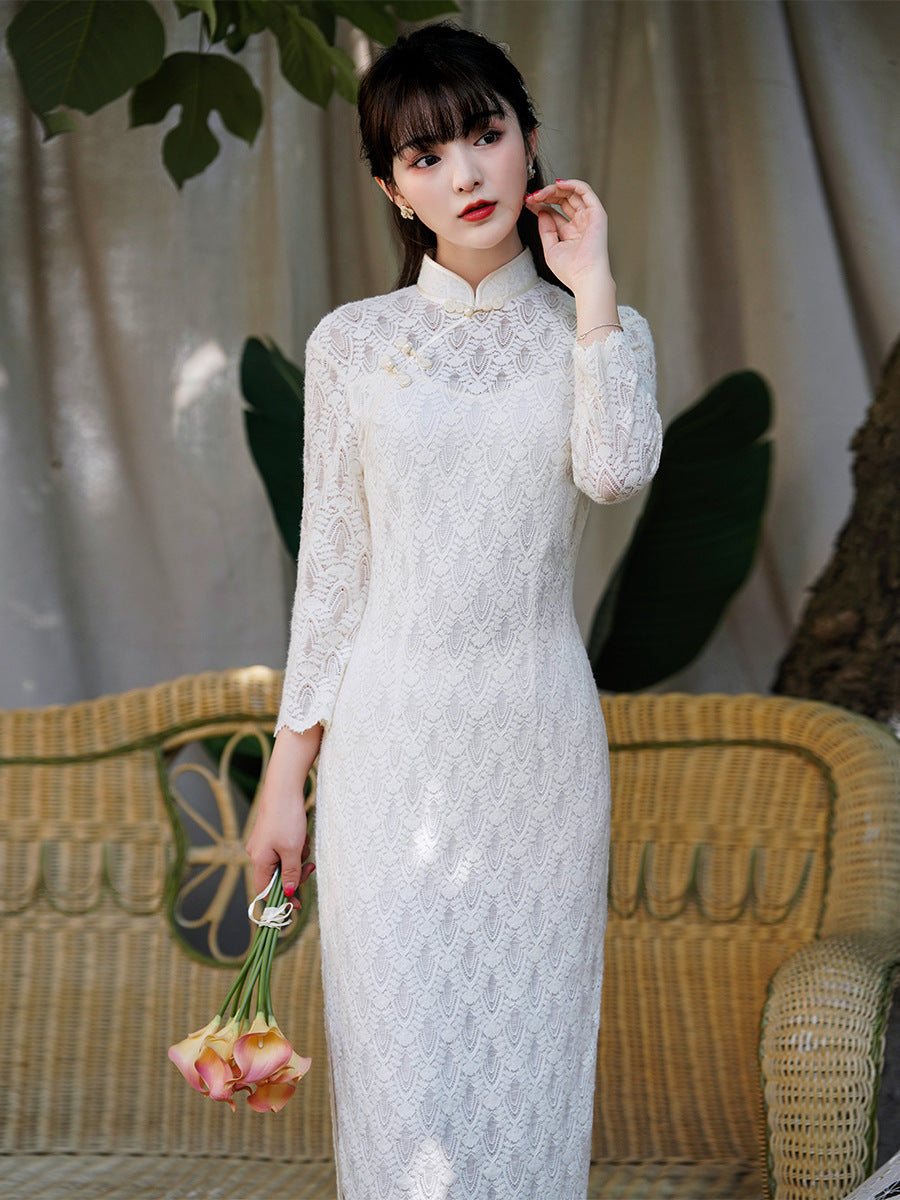 White Lace Cheongsam– Fall & Winter Style