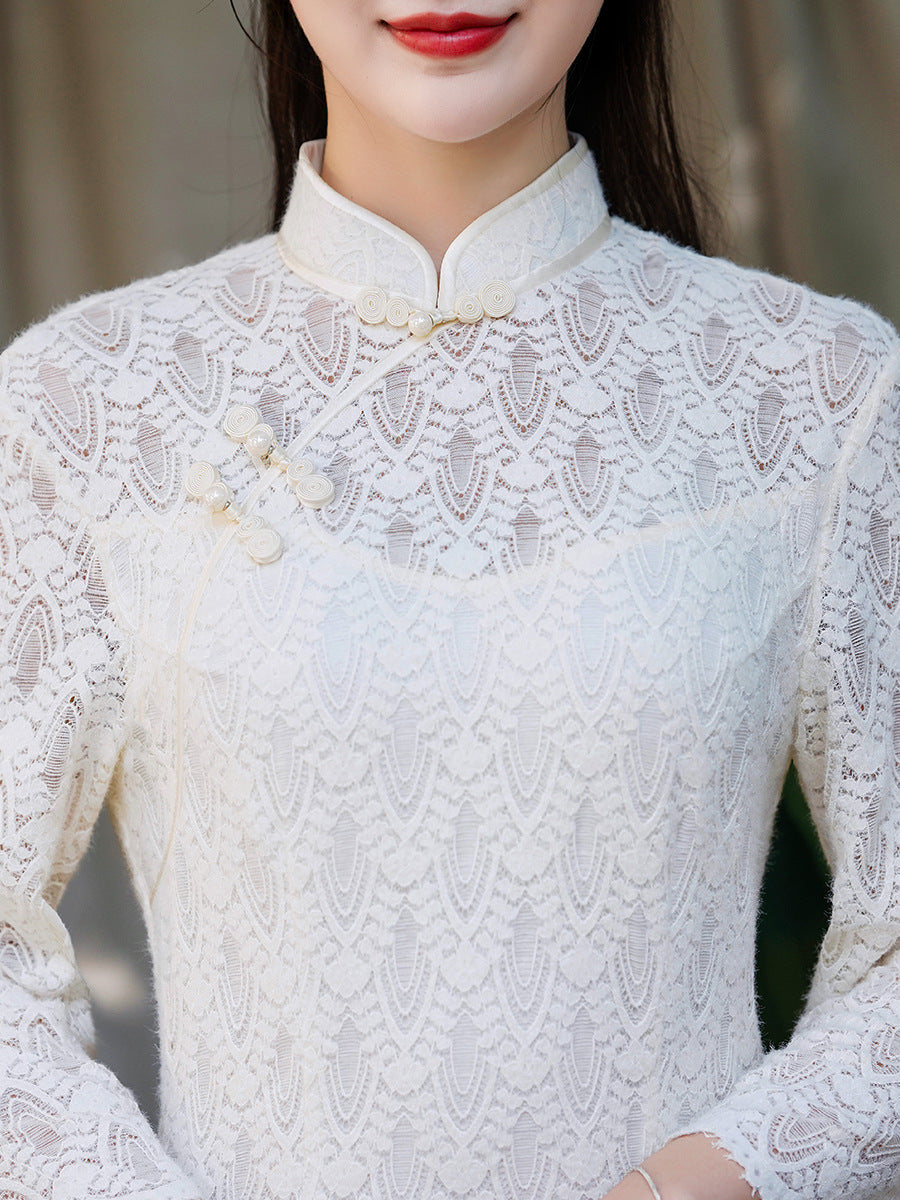 White Lace Cheongsam– Fall & Winter Style