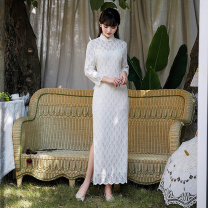 White Lace Cheongsam– Fall & Winter Style