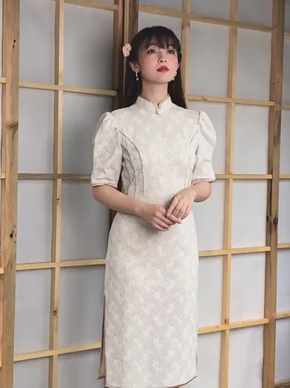 White Diamond Pattern Lace Cheongsam– Fall & Winter Style