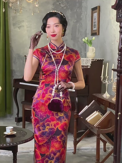 Peony Blossom Silk Cheongsam – Spring & Summer Style