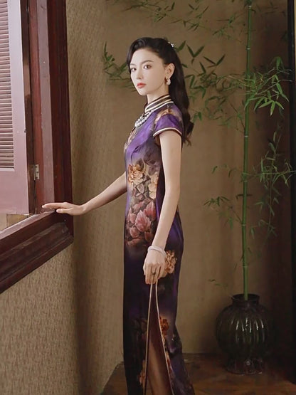 Purple Peony Elegance Silk Cheongsam – Dress and Wedding