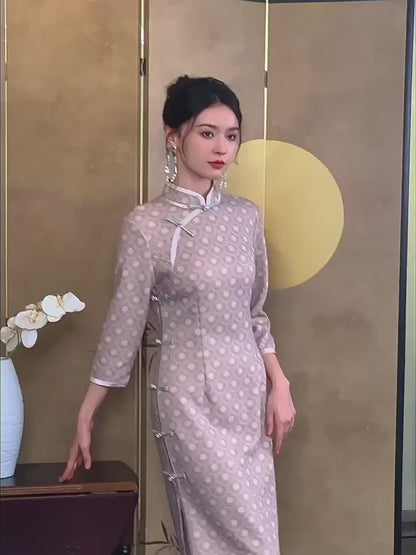 Pink Circles Cheongsam– Fall & Winter Style