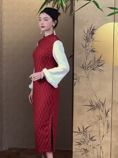 Red 3D Design Cheongsam– Fall & Winter Style